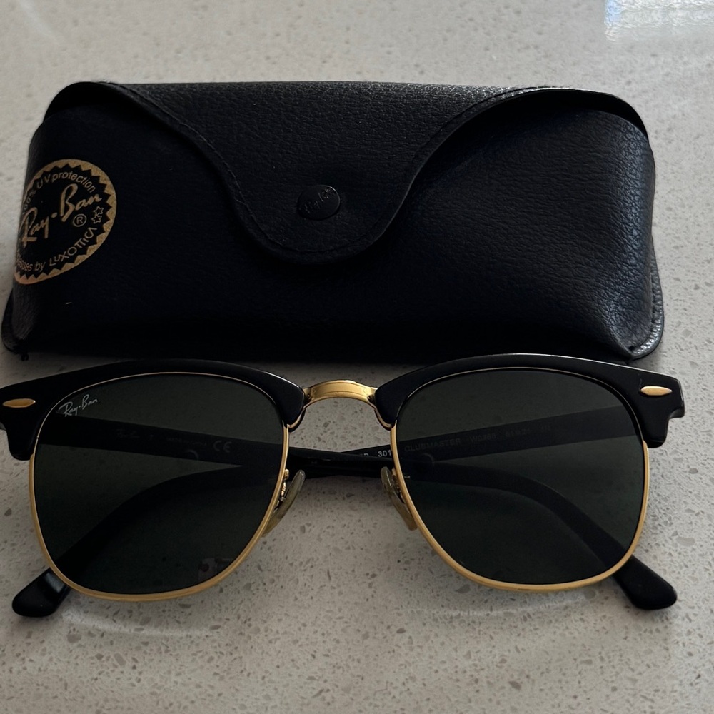 Ray-Ban Black and Gold Sunglasses with Case